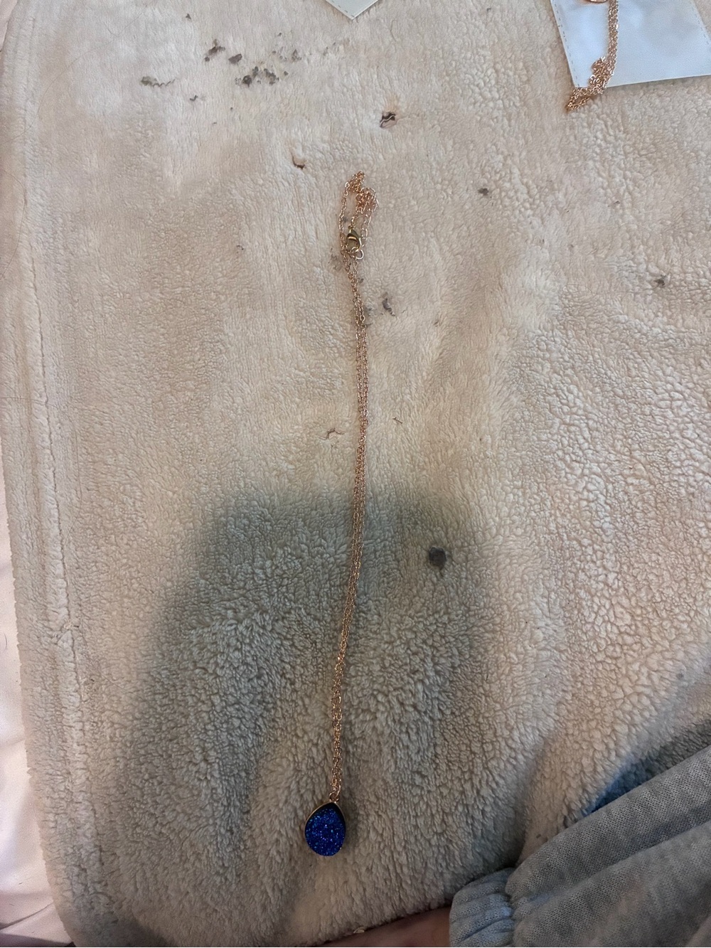 Blue Teardrop Druzy Pendant Gold Chain Necklace — image 6 of 6